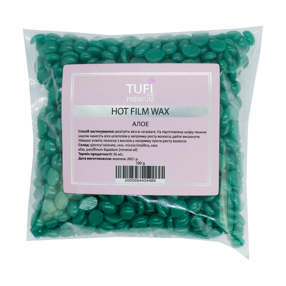 Уцінка! Гарячий полімерний віск у гранулах Tufi Profi Premium Hot Film Wax Алое, 100 г